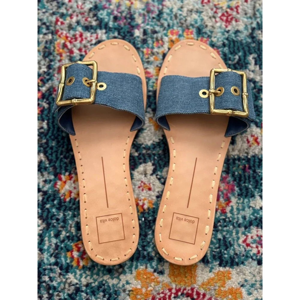 Dolce Vita Dasa Slide Sandals in Blue Denim Size 9.5 - Picture 2 of 5